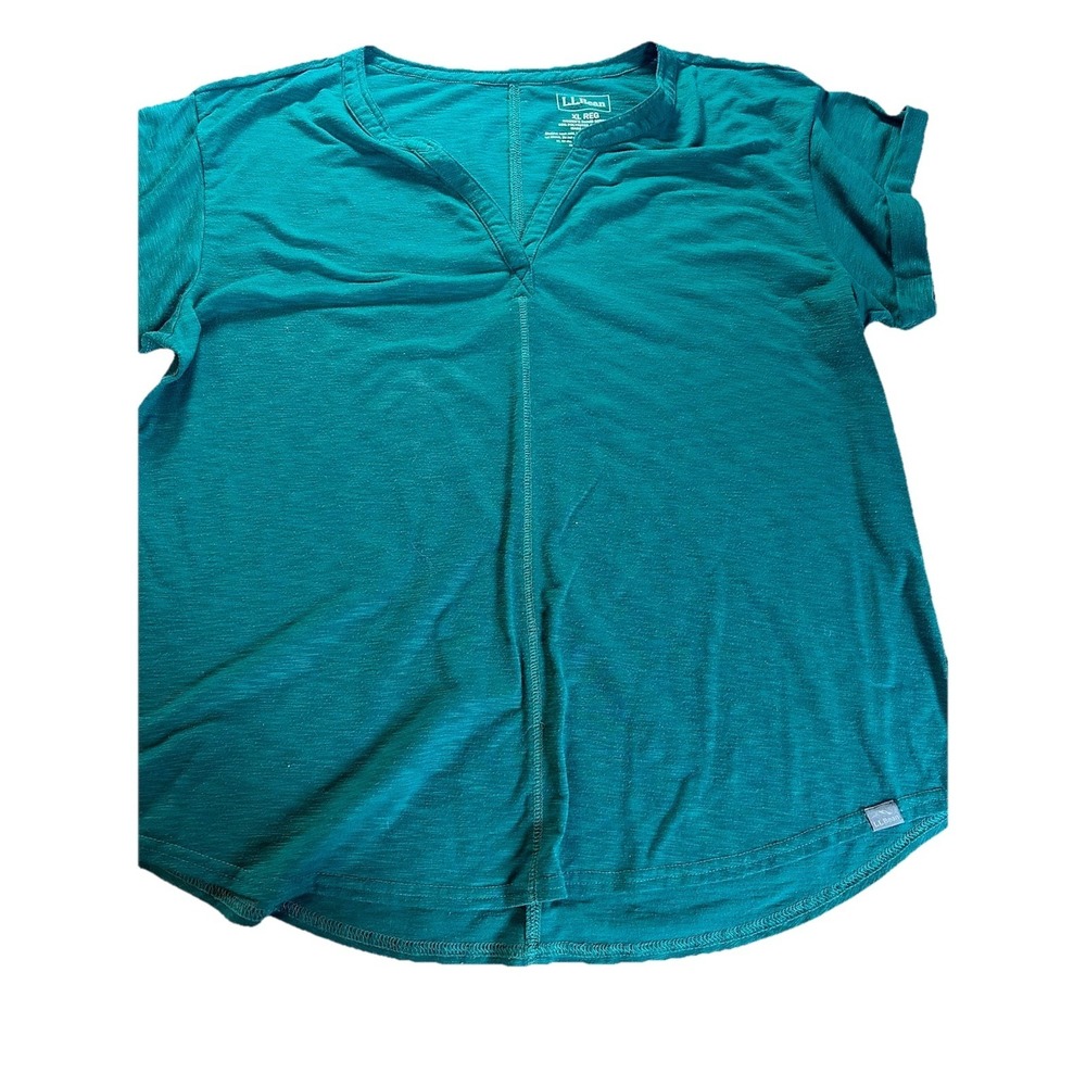L.L. Bean Women‎ Short Sleeve V-Neck T-Shirt Green Size XL Soft Lightweight